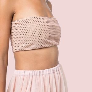 NWT Cynthia Rowley Rhinestone Mesh Bandeau Top in Camel | XS
